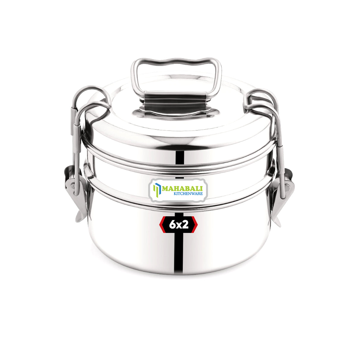 Mahabali Stainless Steel Lunch Box/Tiffin with Locking Clip, 2-Tier Container, Hot & Cold Leak-Proof, Compact & Durable, Perfect for Office, School, Picnic and Travel, Silver