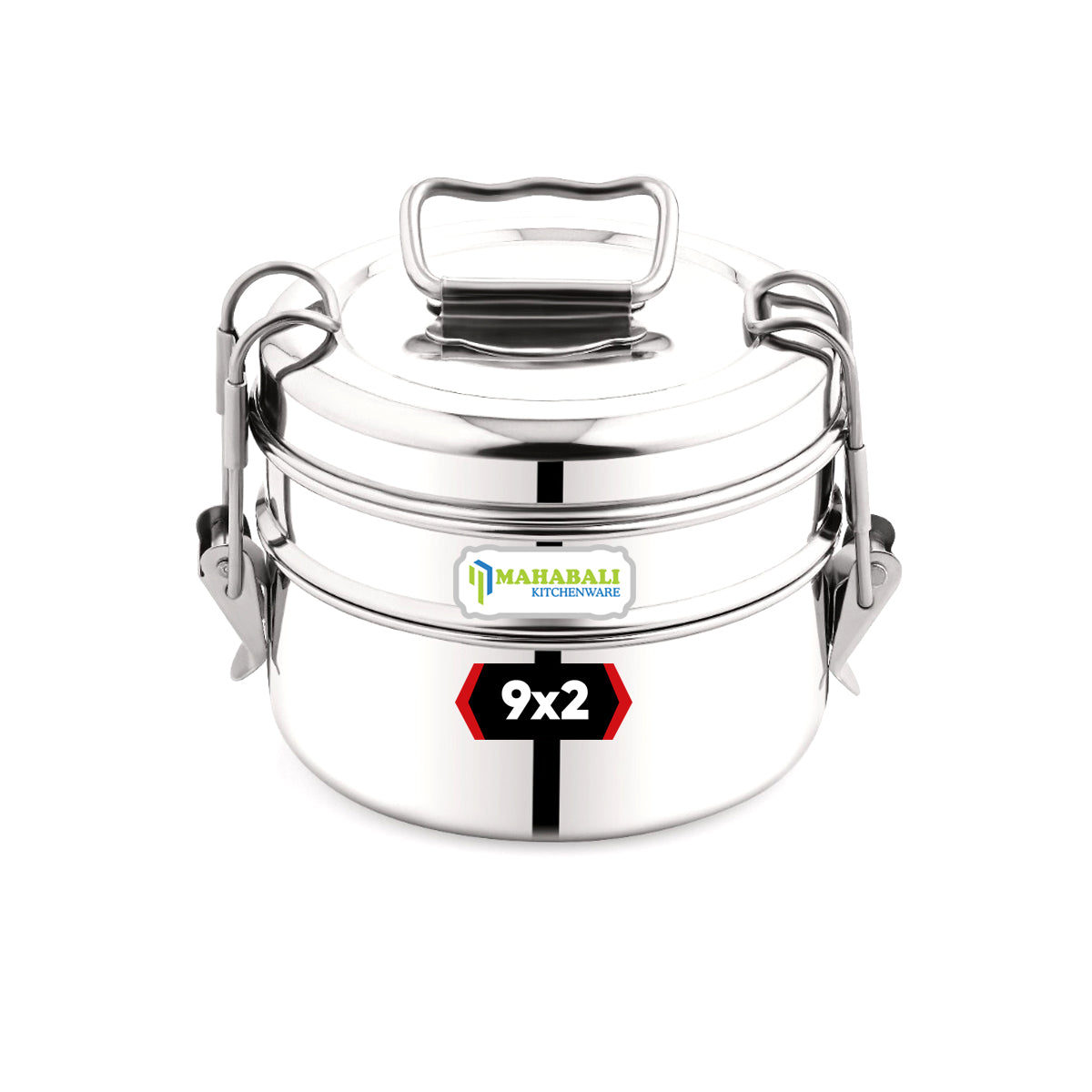 Mahabali Stainless Steel Lunch Box/Tiffin with Locking Clip, 2-Tier Container, Hot & Cold Leak-Proof, Compact & Durable, Perfect for Office, School, Picnic and Travel, Silver