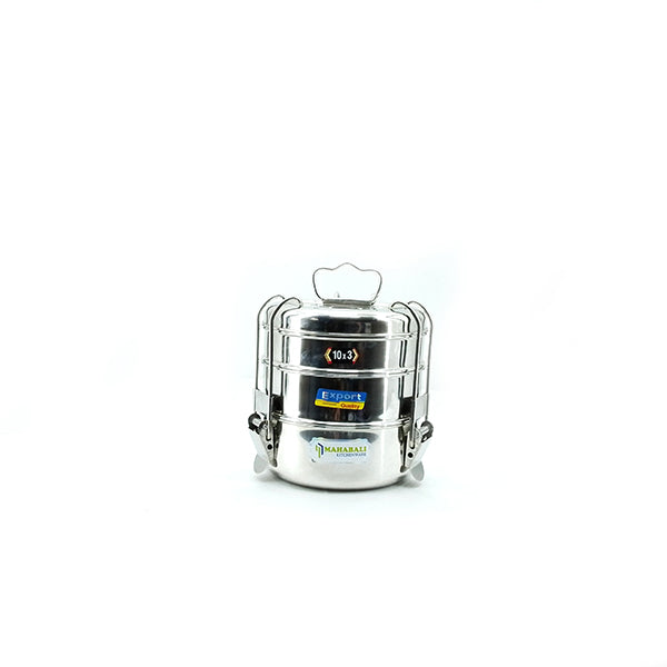 Mahabali Stainless Steel Travelling Lunch Box/Tiffin with Locking Clip, 3-Tier Container, Hot & Cold Leak-Proof, Compact & Durable, Perfect for Office, School, Picnic and Travel, Silver