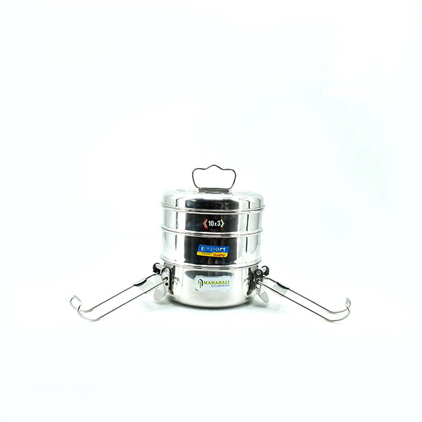 Mahabali Stainless Steel Travelling Lunch Box/Tiffin with Locking Clip, 3-Tier Container, Hot & Cold Leak-Proof, Compact & Durable, Perfect for Office, School, Picnic and Travel, Silver