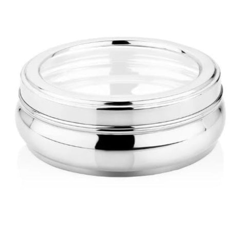 Mahabali Stainless Steel Orange Round 7 in 1 Masala Dabba with See Through Lid