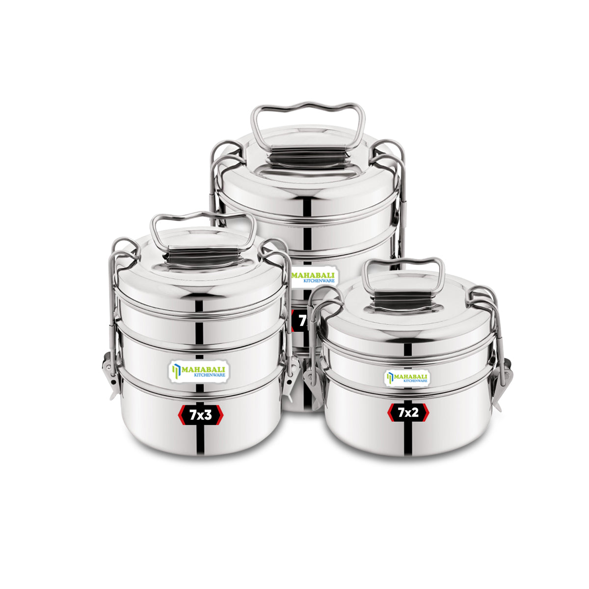 Mahabali Stainless Steel Lunch Box/Tiffin with Locking Clip, 3-Tier Container, Hot & Cold Leak-Proof, Compact & Durable, Perfect for Office, School, Picnic and Travel, Silver