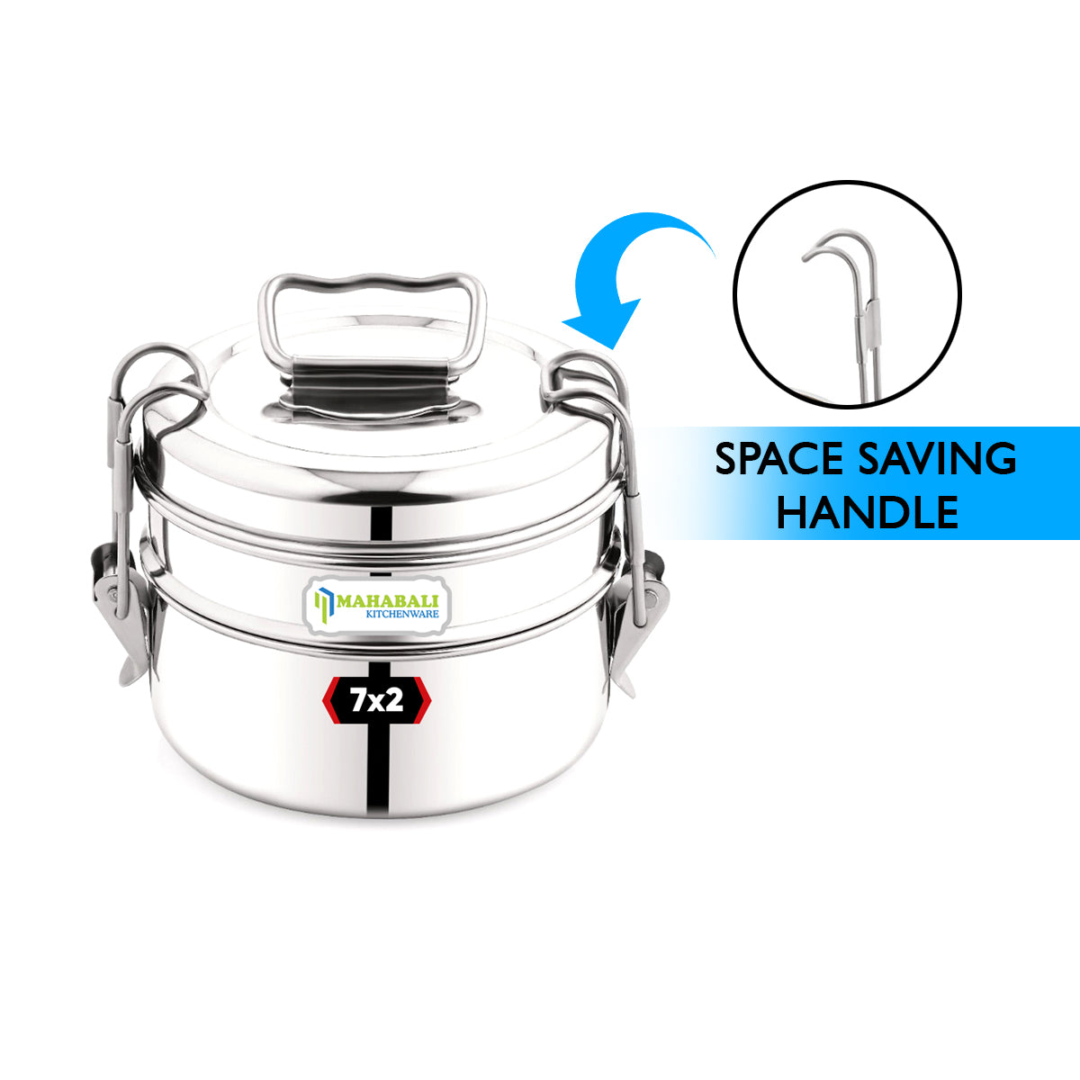 Mahabali Stainless Steel Lunch Box/Tiffin with Locking Clip, 2-Tier Container, Hot & Cold Leak-Proof, Compact & Durable, Perfect for Office, School, Picnic and Travel, Silver