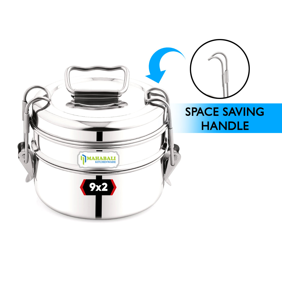 Mahabali Stainless Steel Lunch Box/Tiffin with Locking Clip, 2-Tier Container, Hot & Cold Leak-Proof, Compact & Durable, Perfect for Office, School, Picnic and Travel, Silver