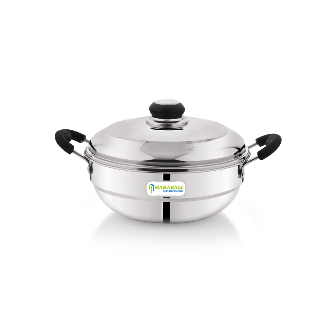 Mahabali Stainless Steel Prime Multi Kadai Sandwich Bottom with 6 Plates - 2 Idli Plates, 1 Mini Idli Plate , 2 Dhokla Plates and 1 Patra Plate, All In One Multi Purpose Kadai , Induction and Gas Base , Silver