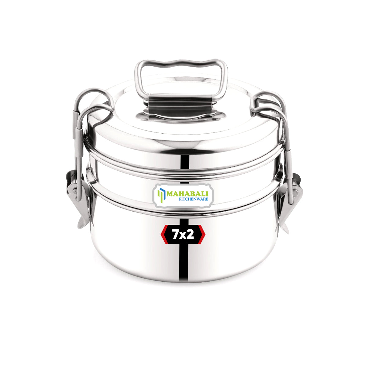 Mahabali Stainless Steel Lunch Box/Tiffin with Locking Clip, 2-Tier Container,  Hot & Cold Leak-Proof, Compact & Durable, Perfect for Office, School, Picnic and Travel, Silver