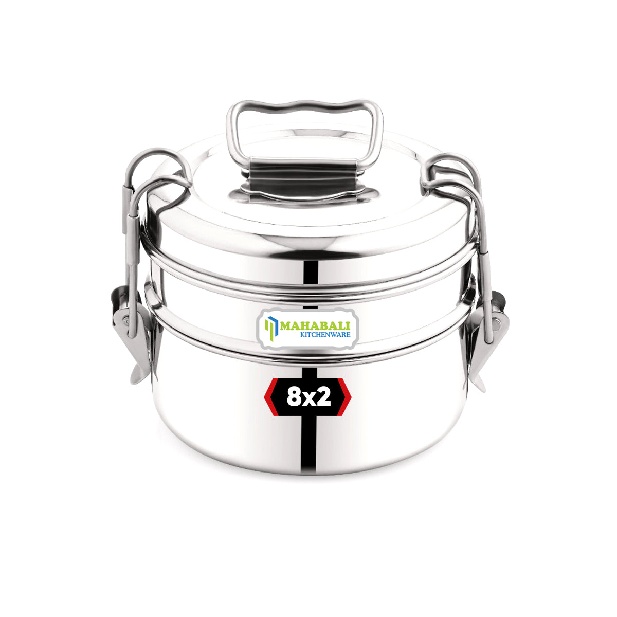 Mahabali Stainless Steel Lunch Box/Tiffin with Locking Clip, 2-Tier Container,  Hot & Cold Leak-Proof, Compact & Durable, Perfect for Office, School, Picnic and Travel, Silver