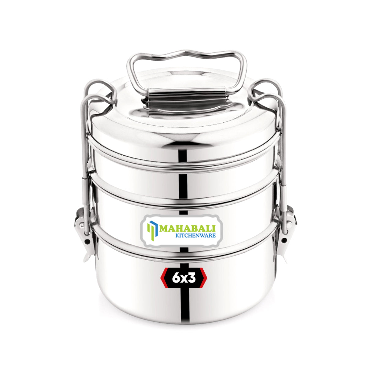 Mahabali Stainless Steel Lunch Box/Tiffin with Locking Clip, 3-Tier Container,  Hot & Cold Leak-Proof, Compact & Durable, Perfect for Office, School, Picnic and Travel, Silver