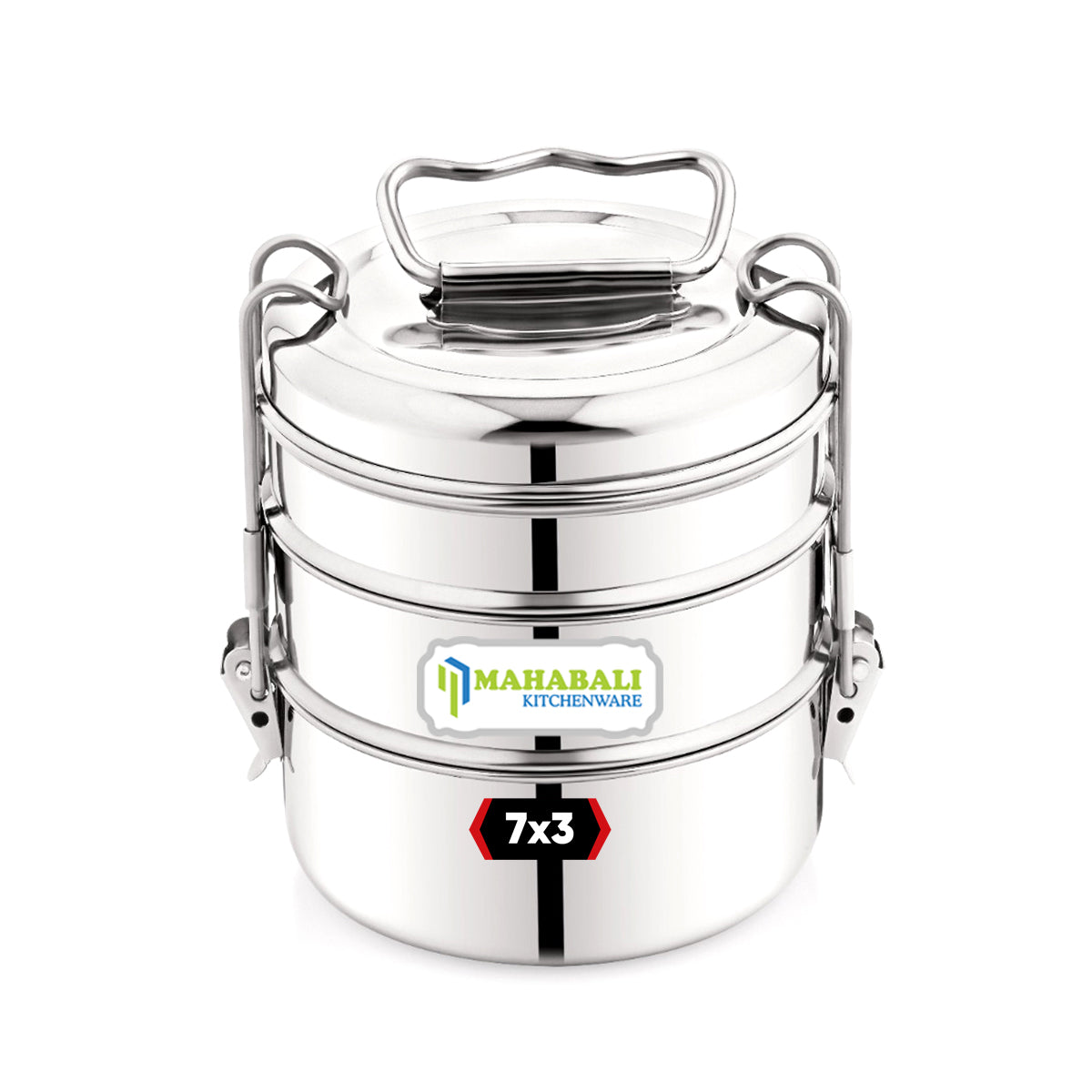 Mahabali Stainless Steel Lunch Box/Tiffin with Locking Clip, 3-Tier Container,  Hot & Cold Leak-Proof, Compact & Durable, Perfect for Office, School, Picnic and Travel, Silver