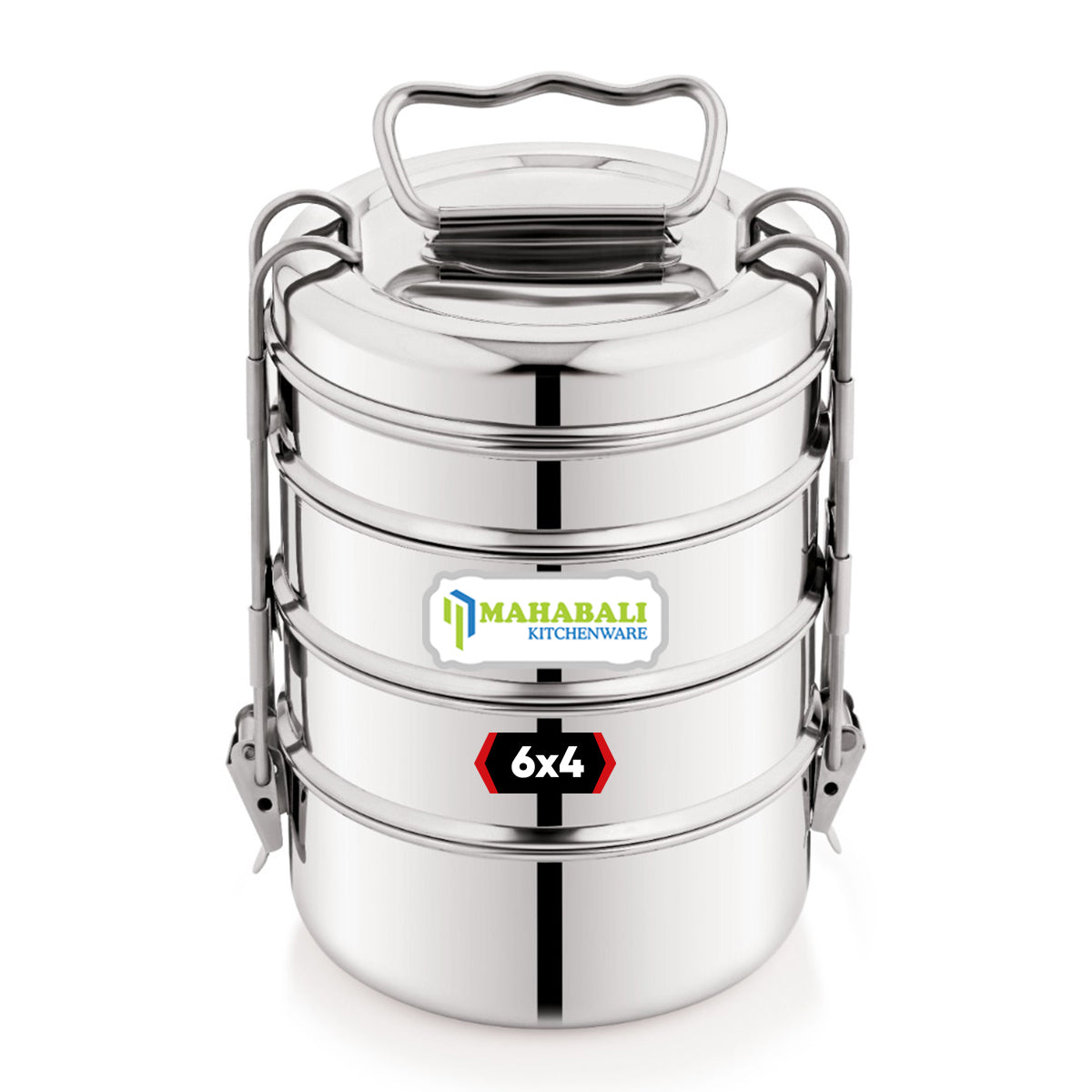 Mahabali Stainless Steel Lunch Box/Tiffin with Locking Clip, 4-Tier Container,  Hot & Cold Leak-Proof, Compact & Durable, Perfect for Office, School, Picnic and Travel, Silver