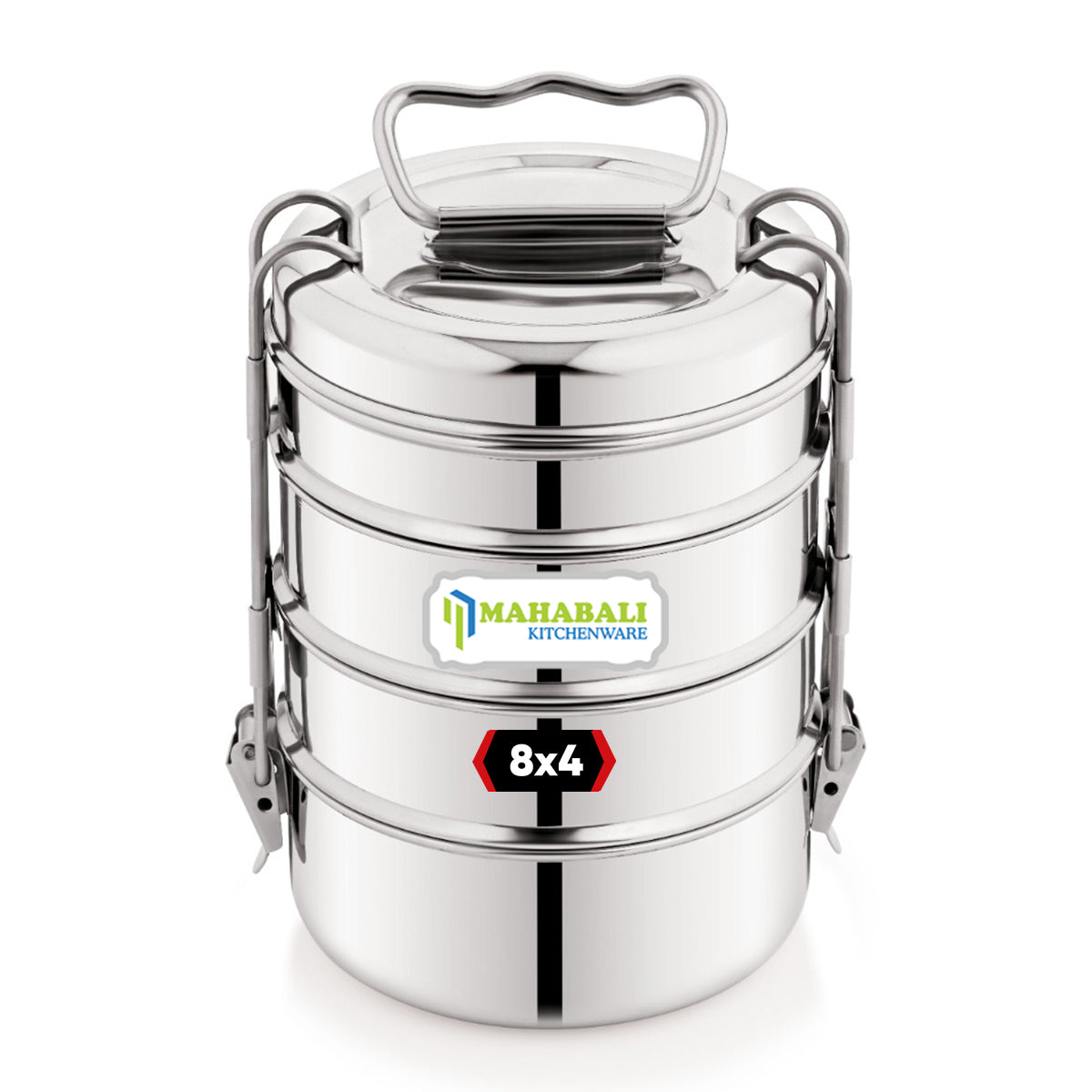 Mahabali Stainless Steel Lunch Box/Tiffin with Locking Clip, 4-Tier Container,  Hot & Cold Leak-Proof, Compact & Durable, Perfect for Office, School, Picnic and Travel, Silver