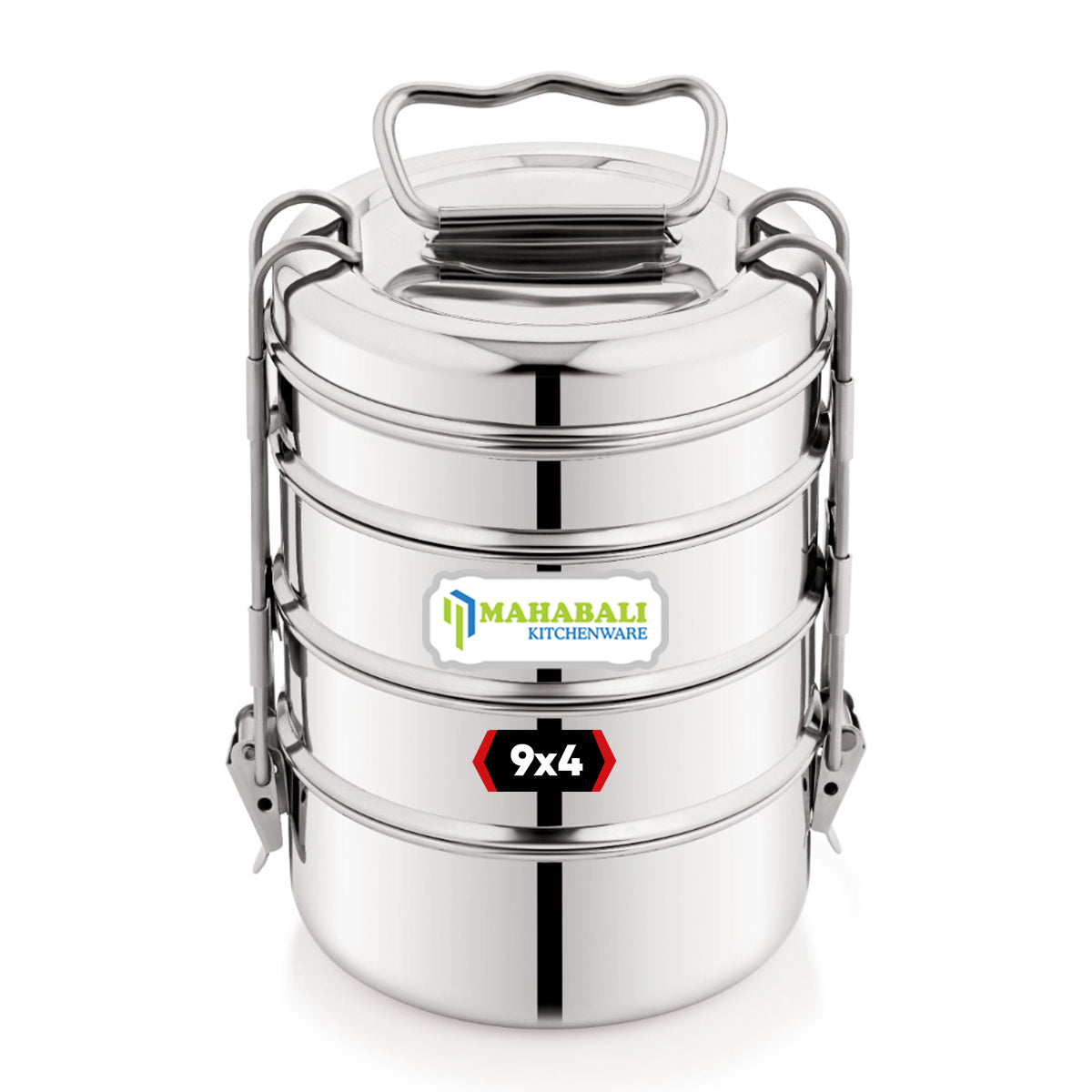 Mahabali Stainless Steel Lunch Box/Tiffin with Locking Clip, 4-Tier Container,  Hot & Cold Leak-Proof, Compact & Durable, Perfect for Office, School, Picnic and Travel, Silver