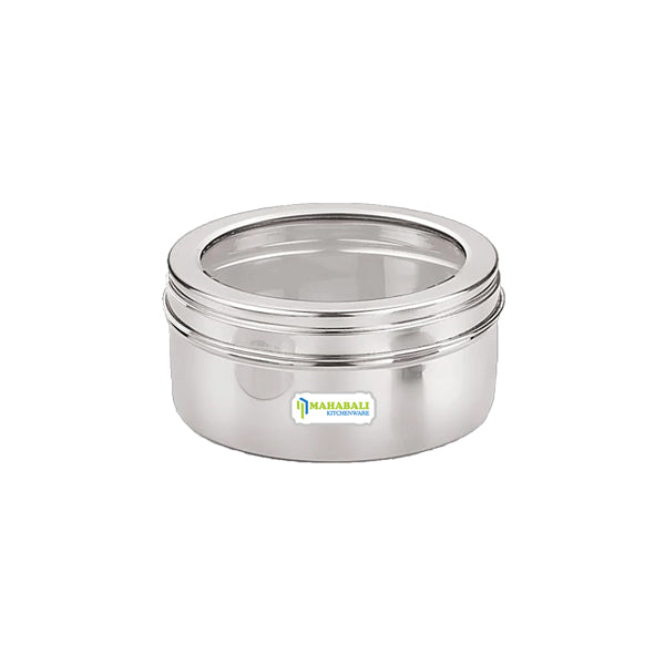 Mahabali Stainless Steel Flat Canister Neelam Puri Dabba With See Through Lid