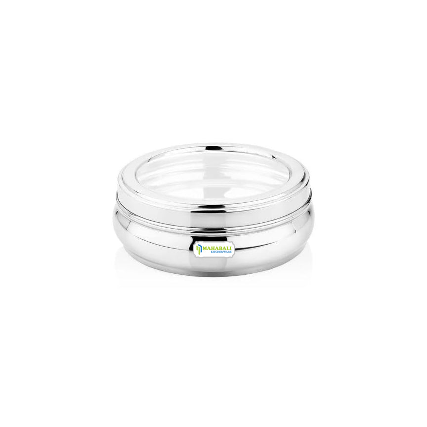 Mahabali Stainless Steel Belly Canister Orange Puri Dabba With See Through Lid
